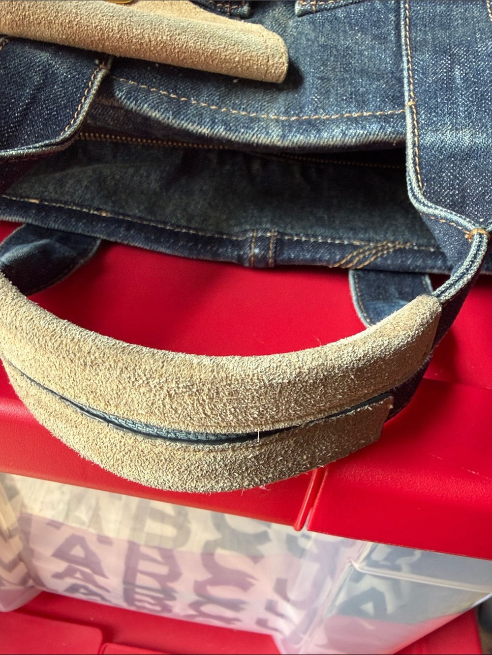 Marc Jacobs Denim Messenger Bag with Tan Accents Used - Picture 2 of 11